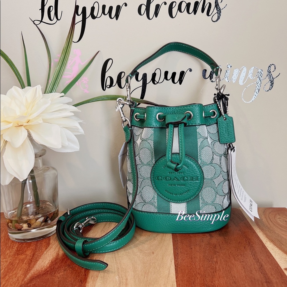 Coach Mini Dempsey Bucket Bag In Signature Jacquard With Stripe And Coach Patch